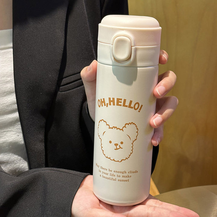 Ladies Insulated Drinking Bottle with Cute Animal Design and Practical Flip Top Bowlift