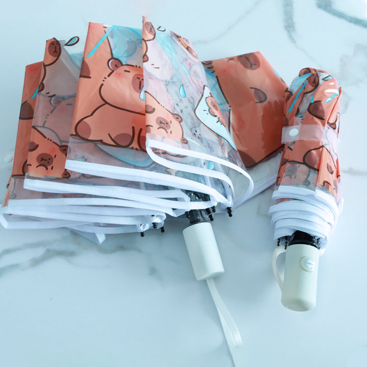 Women Folding Umbrella with Unique Cartoon Bear Design Bowlift