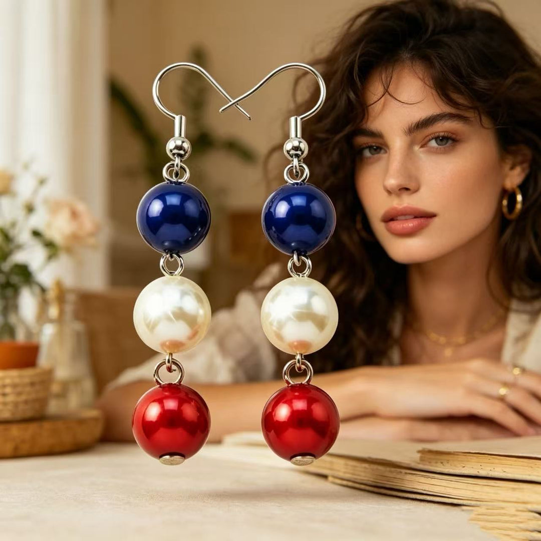 Women's Statement Earrings made of enamel with star and stripe motif and crystal embellishment Bowlift