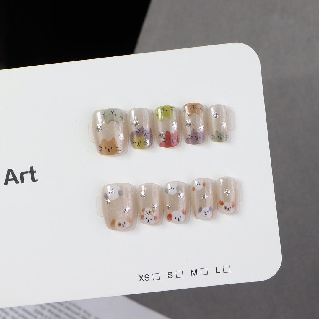 Whimsical Cat-Themed Press-On Nail Set Bowlift