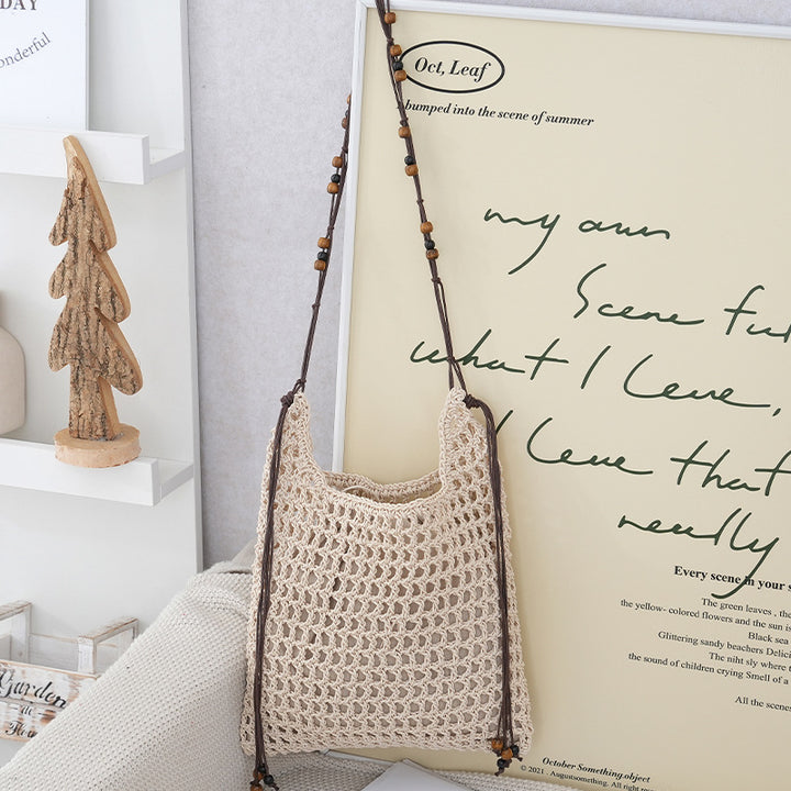 Handmade net tote bag with wooden accents Bowlift