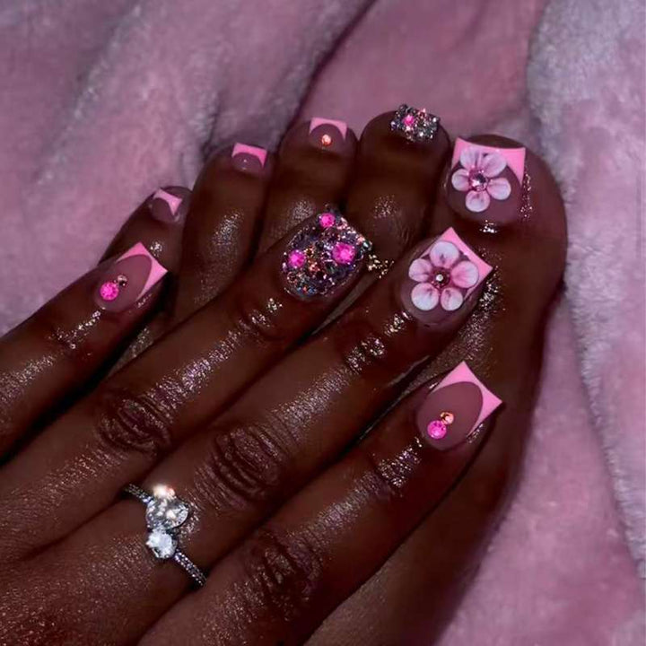 Decorative 3D Floral Press-On Nail Art Bowlift