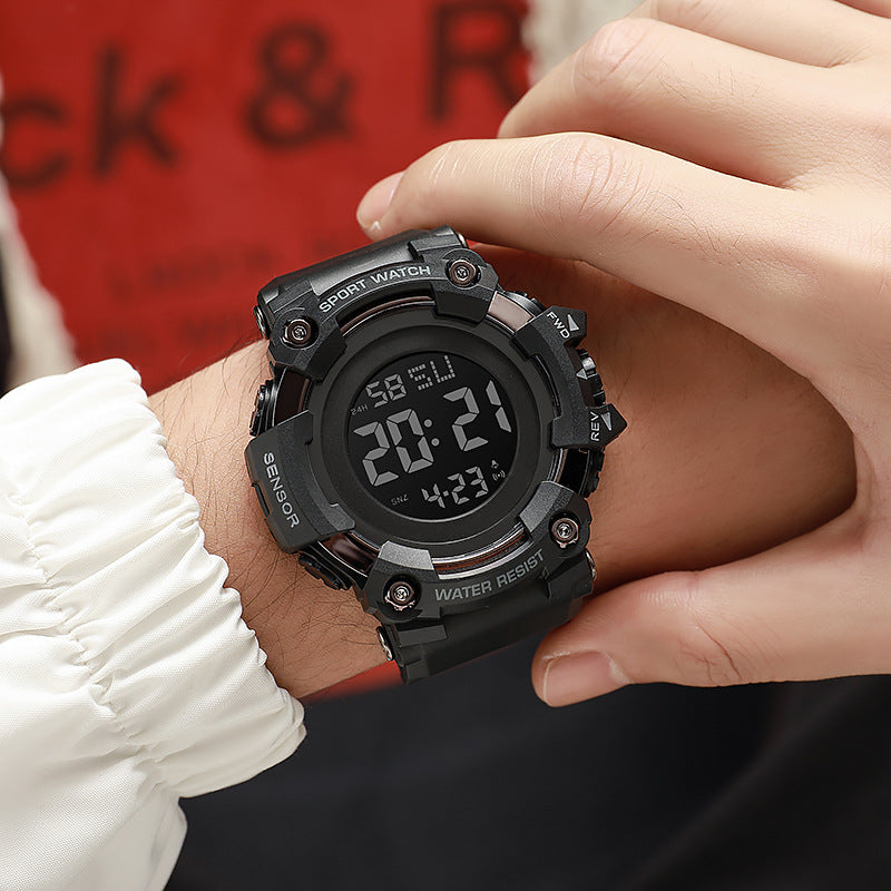 Rugged Digital Sport Watch with Shockproof Case, LED Display and Silicone Strap Bowlift