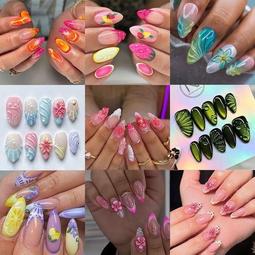 Artful Nail Tips Set with Leaf Accents Bowlift