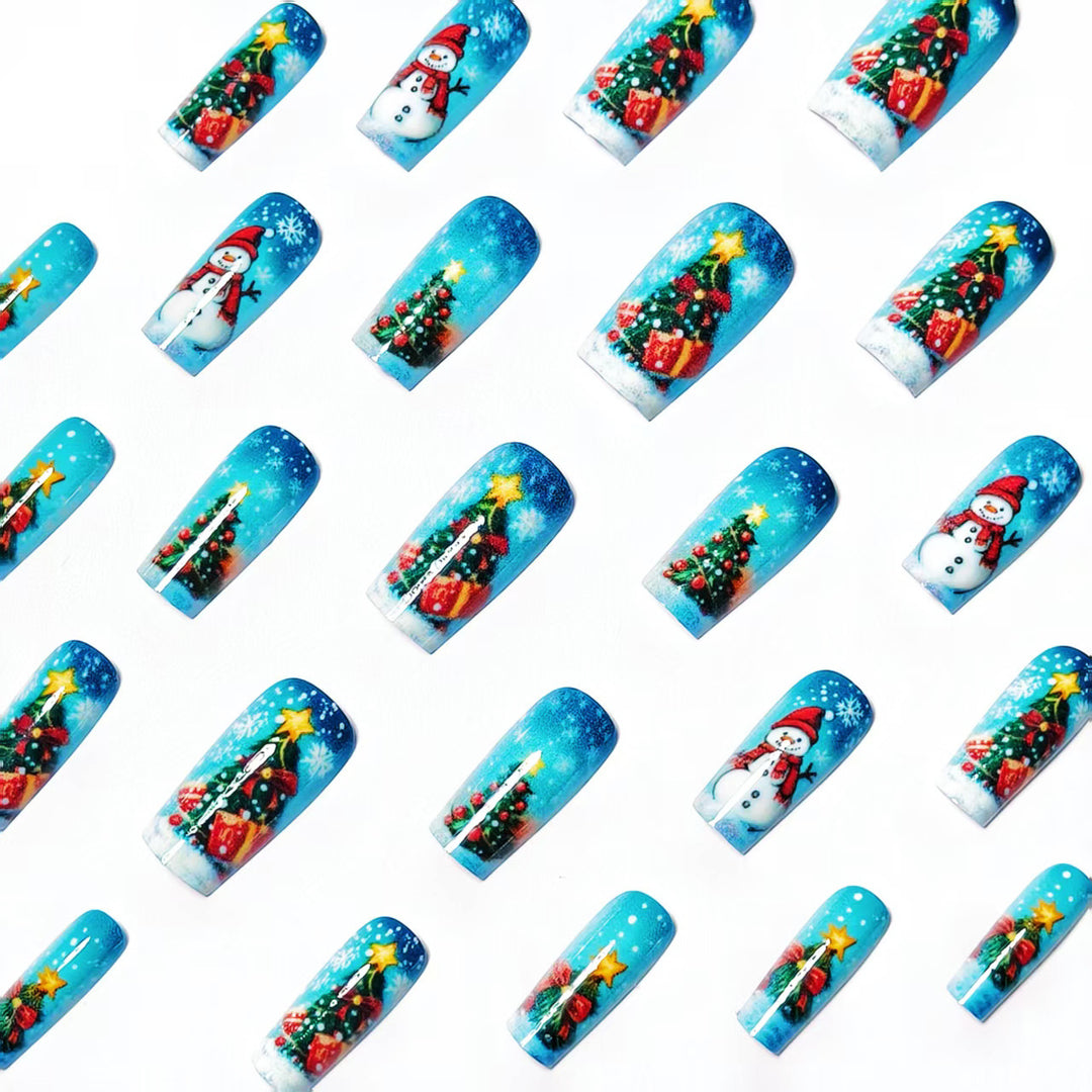 Artificial nails with festive Christmas tree and snowman motif Bowlift