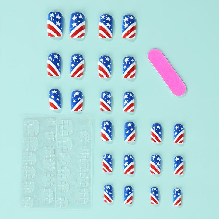 Artificial nails in patriotic stars and stripes design Bowlift