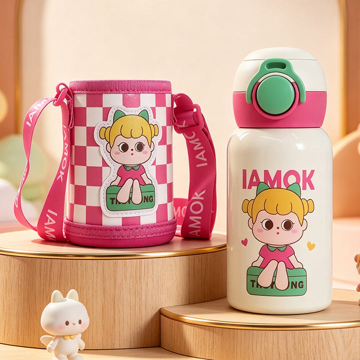 Women's insulated bottle with practical carrying strap and playful design Bowlift