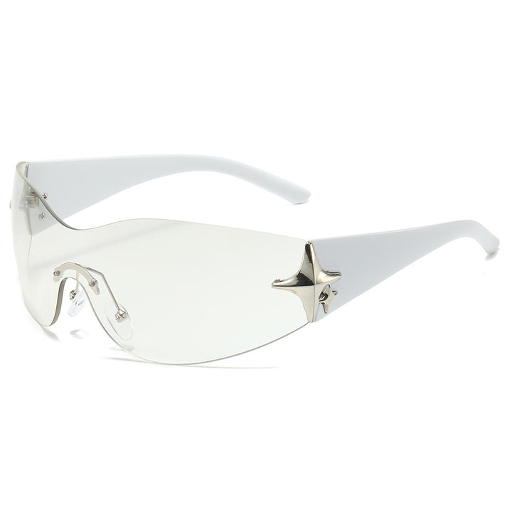 Futuristic Shield Sunglasses with Metallic Accents Bowlift