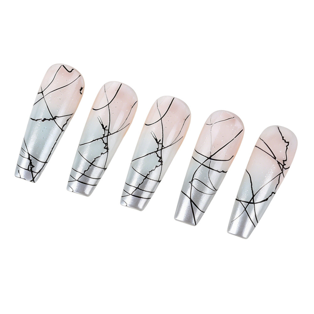 Designer Artificial Nails with Modern Line Style Bowlift