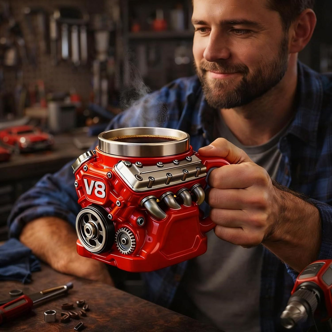 Vee Engine Novelty Ceramic and Stainless Steel Coffee Mug Bowlift