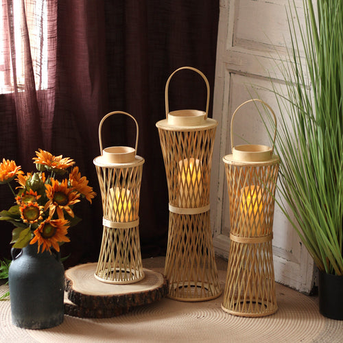 Elegant lamp stand made of woven material Bowlift