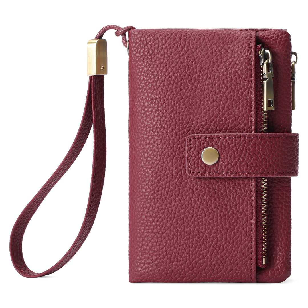 Compact Pebbled Leather Wristlet Wallet Bowlift