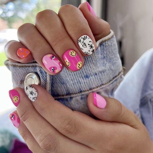 Artistic Press-On Nail Art Set with Playful Designs Bowlift