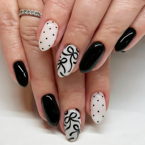 Artistic Press-On Nail Set with Bow Designs Bowlift