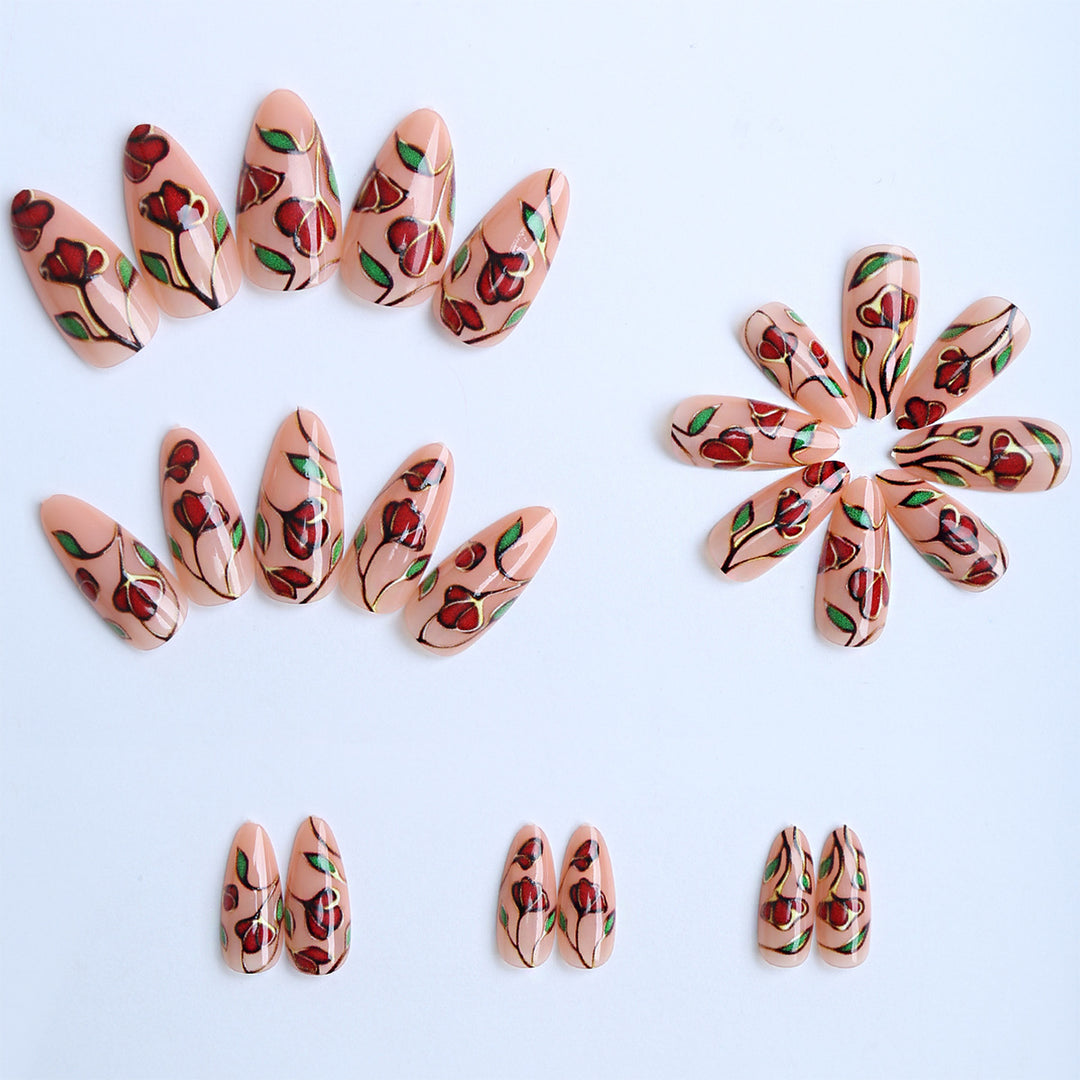 Artificial nails with floral decorations Bowlift