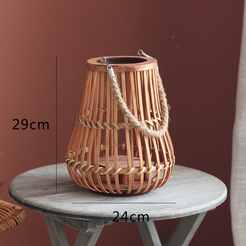 Handcrafted lantern made of wood and wicker Bowlift