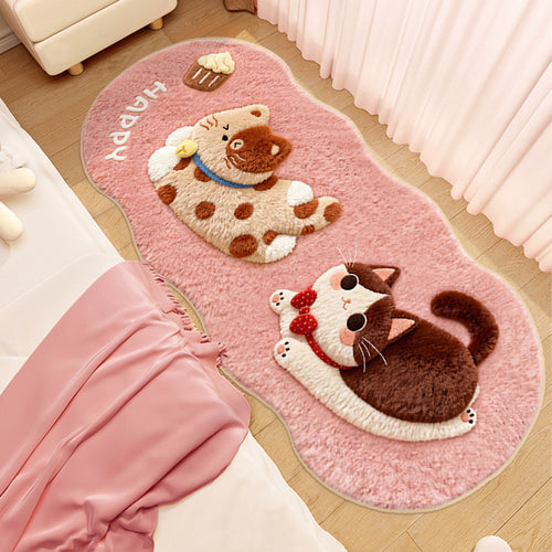 Cute Cartoon Cat-Themed Plush Area Rug