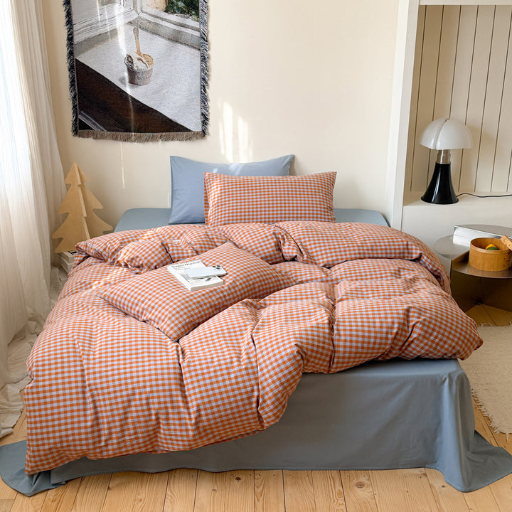 Plaid Brushed Cotton Duvet Cover and Fitted Sheet Set