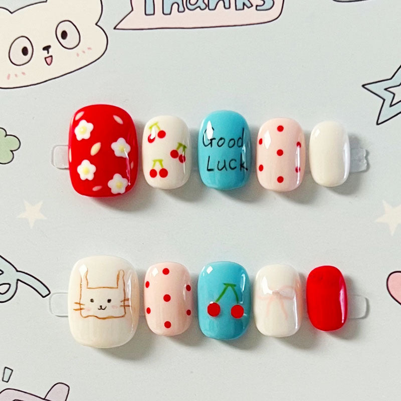 Artistic Cat-Themed Press-On Nail Art Set Bowlift