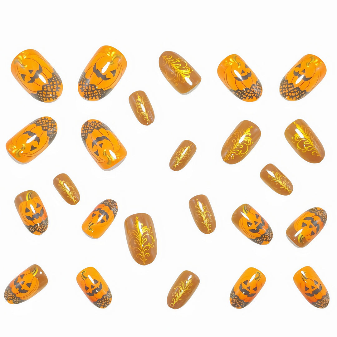 Halloween Artificial Nails with Pumpkin Design Bowlift