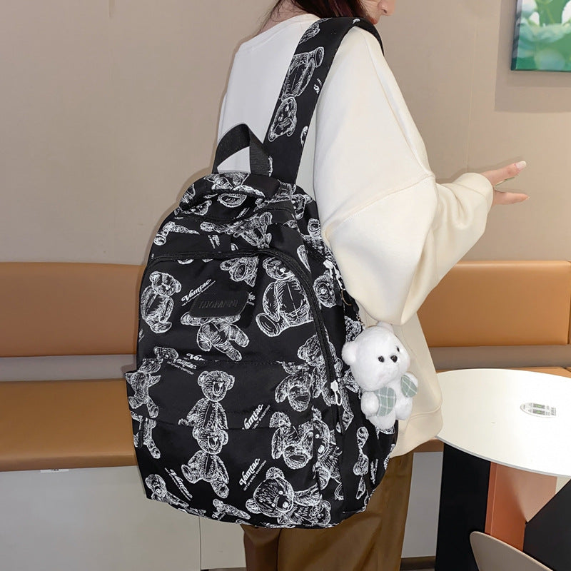 Backpack Made of Durable Nylon with Cute Bear Pattern Bowlift