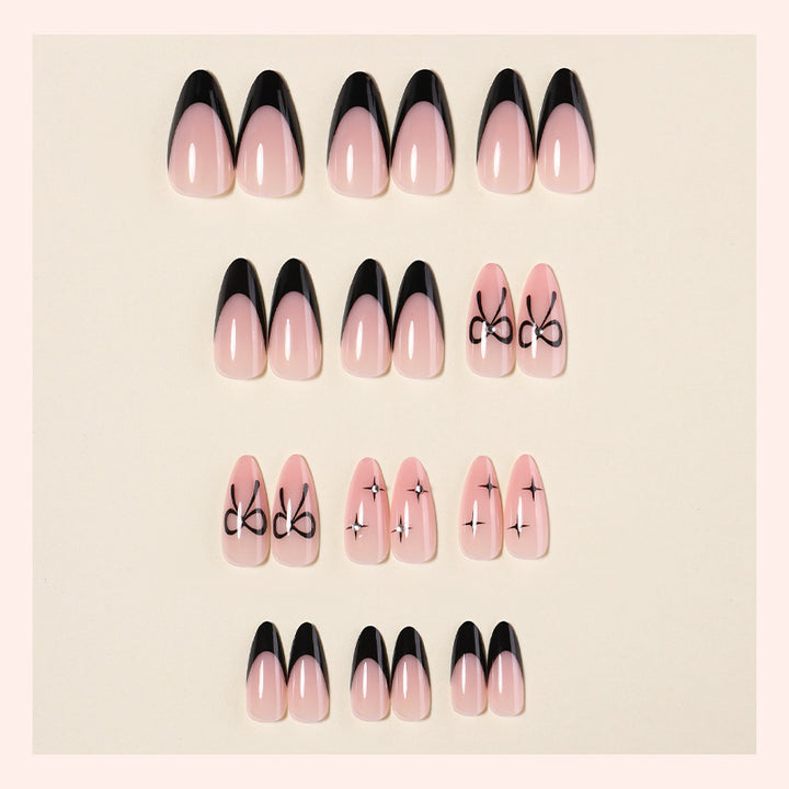 Elegant Press-On Nail Set with Artistic Bow Designs Bowlift