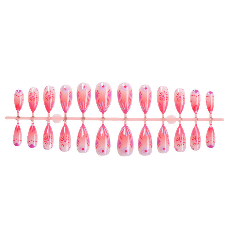 Artistic Press-On Nail Set with Floral and Geometric Patterns Bowlift