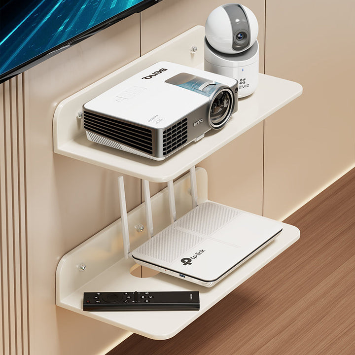 Wall-Mounted Two-Tier AV Equipment Shelf for Projector and Router