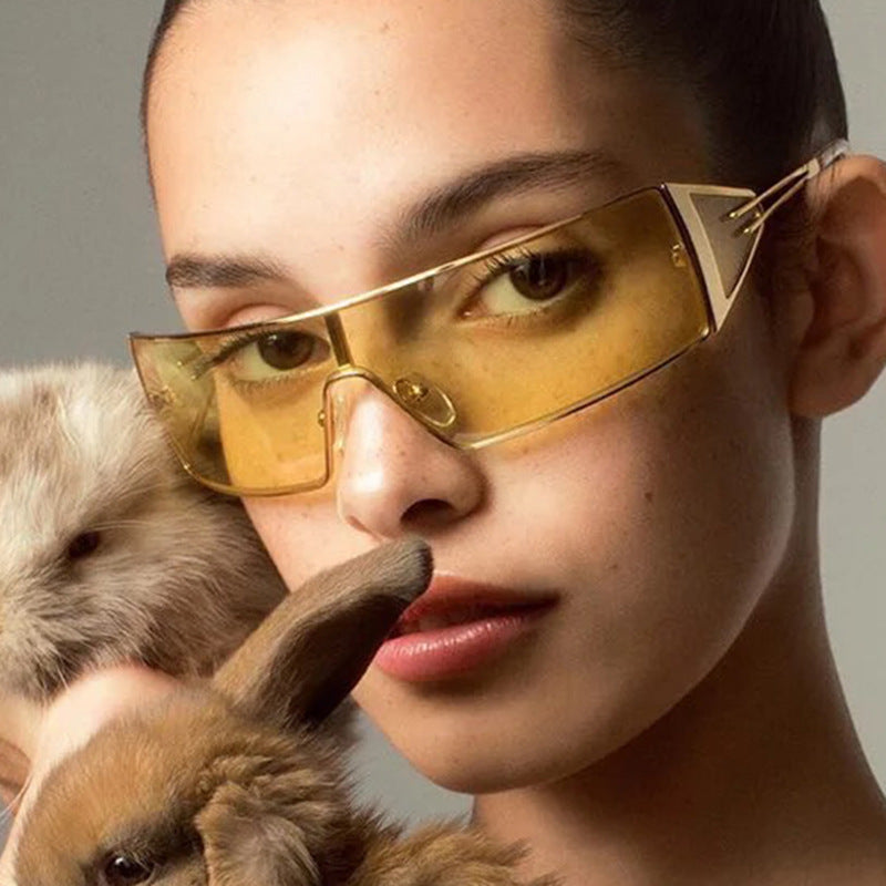 Women geometric sunglasses with futuristic design and durable frame Bowlift