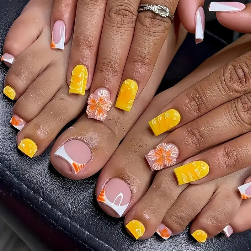 Decorative Floral Press-On Pedicure Set Bowlift
