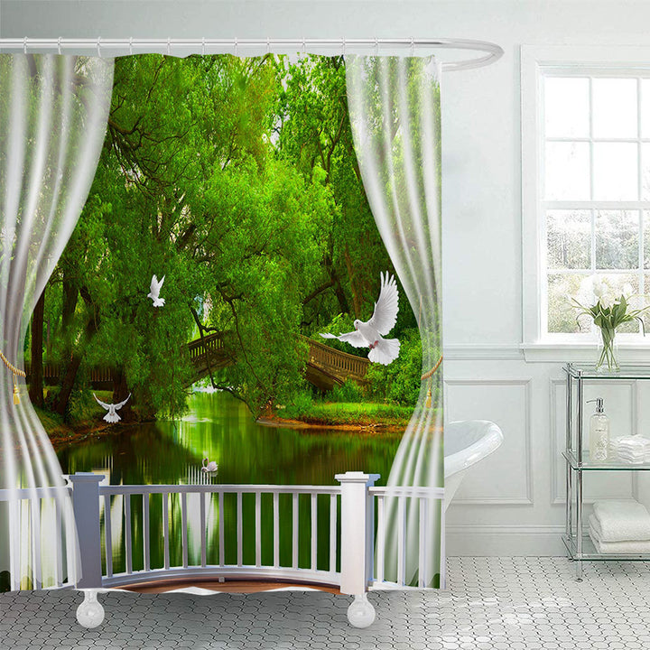 Scenic Garden Print Shower Curtain Bowlift