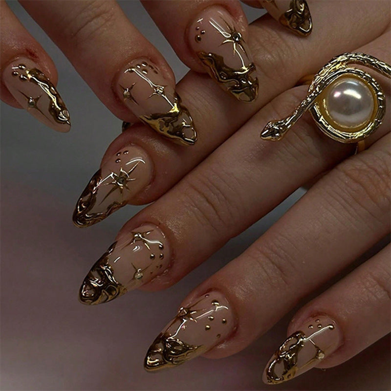 Premium Press-On Nail Set with Intricate Star and Decorative Designs Bowlift