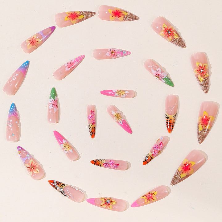 3D Floral Accented Nail Art Extensions Bowlift