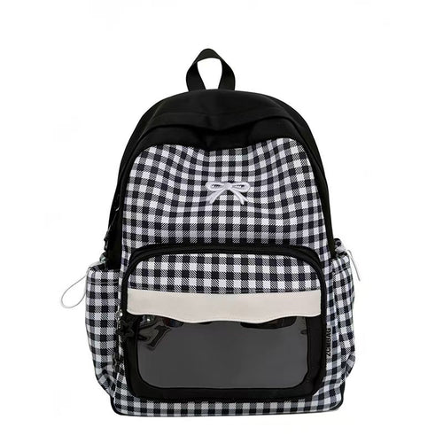 Backpack in Modern Check Pattern with Transparent Viewing Window Bowlift