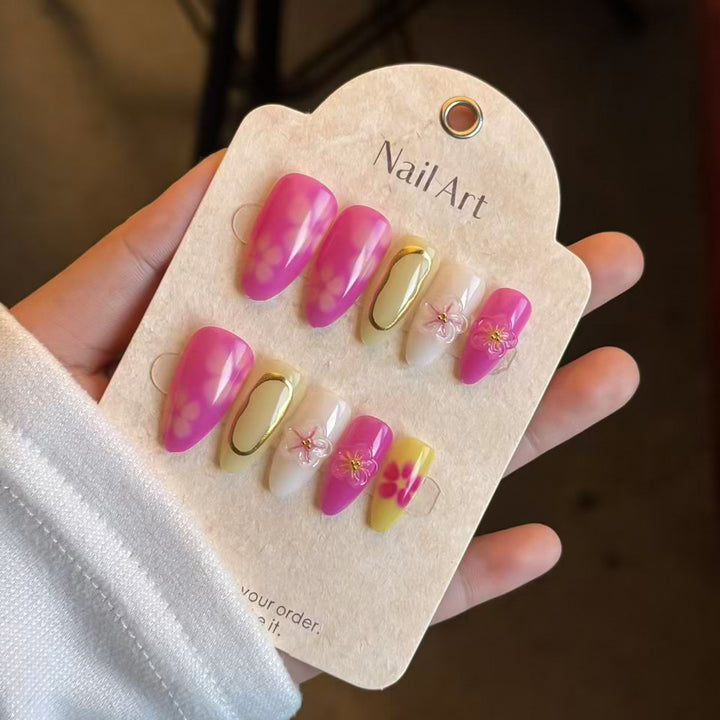 Artistic Press-On Nail Set with Floral Design Bowlift