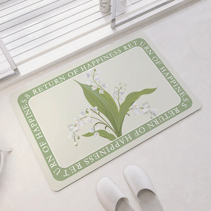 Unisex Oval Floral Pattern Bath Mat Bowlift
