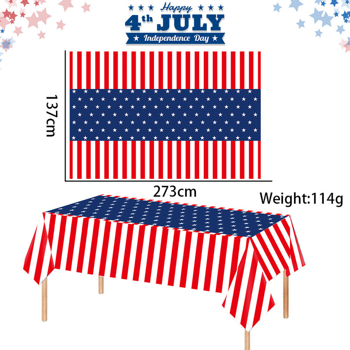 Independence Day Festive Vinyl Rectangular Tablecloth with Star Border Pattern Bowlift