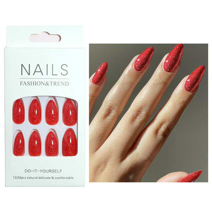 Glossy Glitter Almond-Shaped Press-On Nails Bowlift