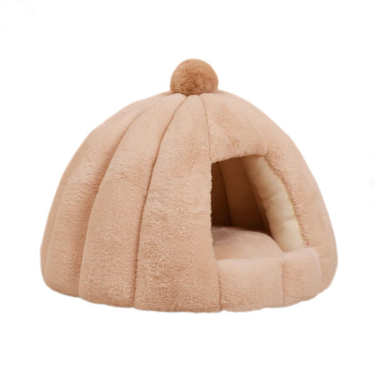 Plush Pumpkin-Themed Cat Hideaway  Dog Bed