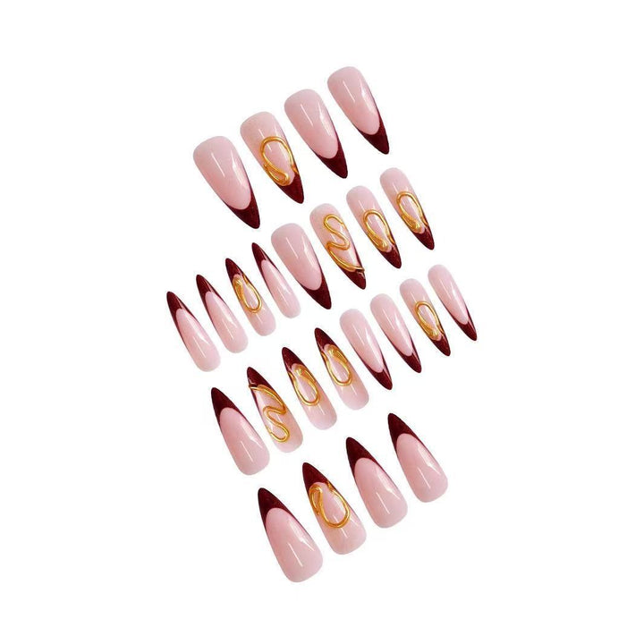 Artistic Stiletto Nail Extensions with Abstract Design Bowlift