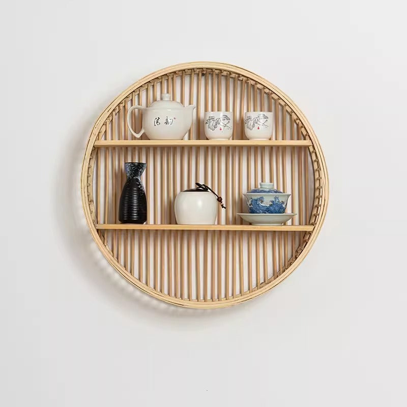 Round Wall Shelf Made of Natural Rattan Bowlift