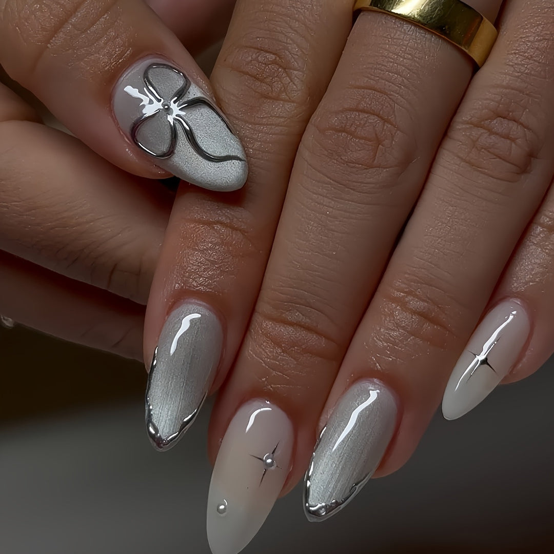 Elegant Press-On Nail Art with Floral Accents Bowlift
