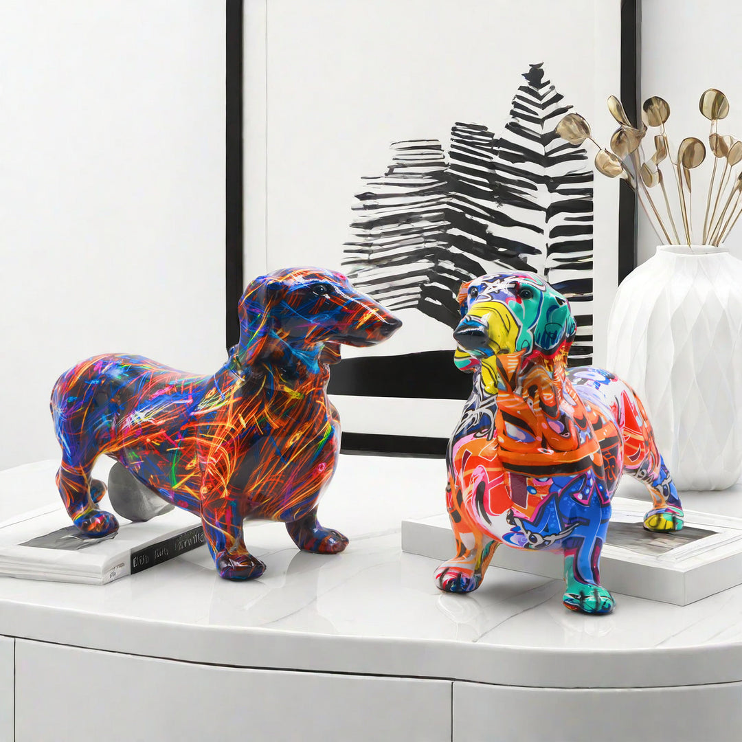 Colorful decoration figure of a dachshund in graffiti style Bowlift