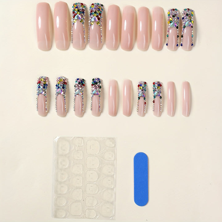 3D Decorative Press-On Nail Extensions with Sparkling Gem Accents Bowlift