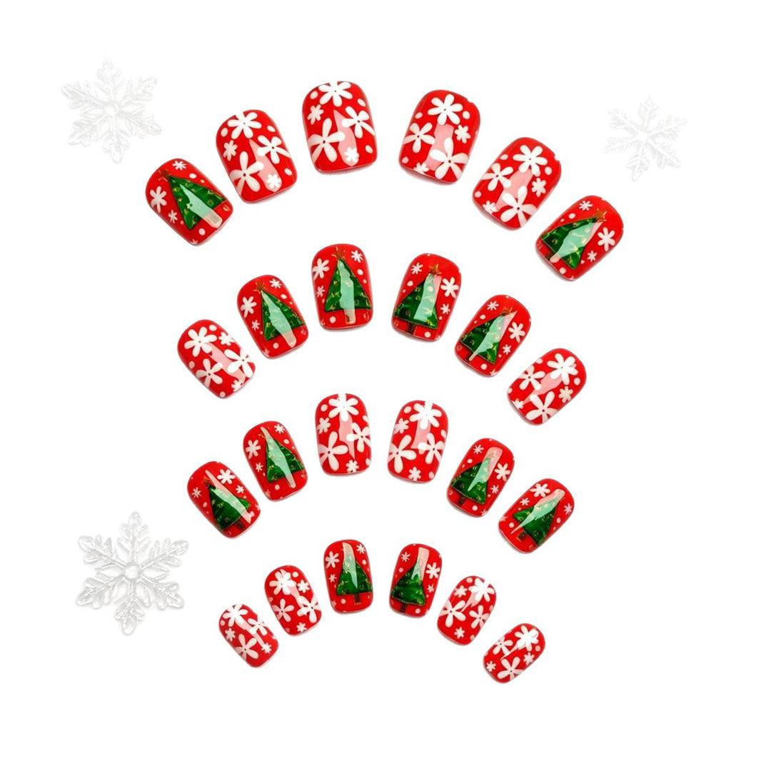 Artificial nails with festive Christmas tree design Bowlift