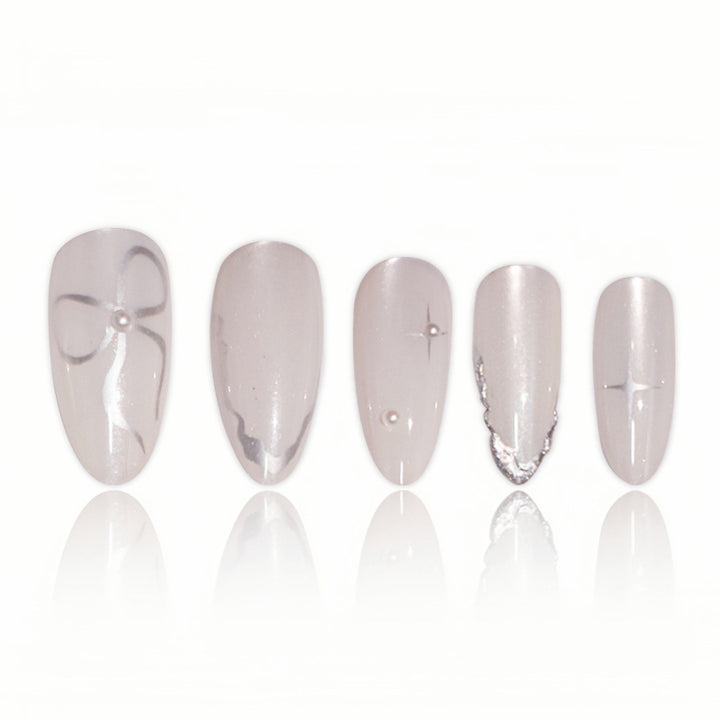 Elegant Stiletto Nail Art Extensions with Silver Accents Bowlift