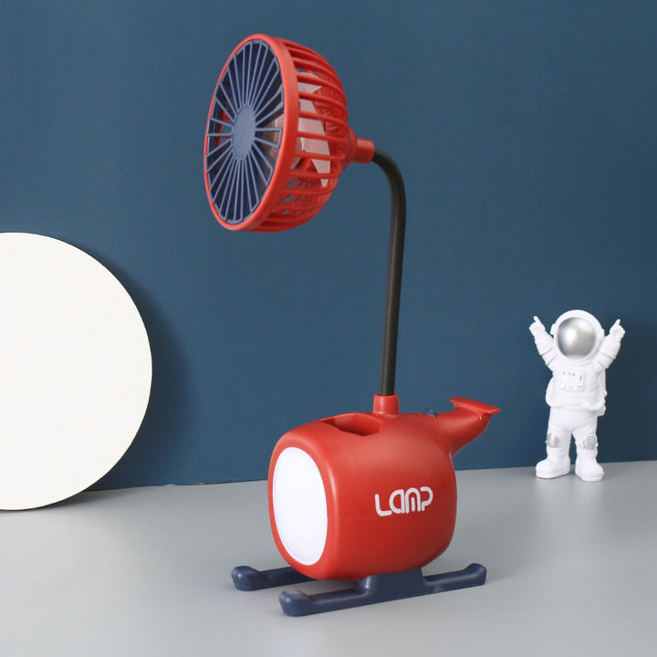 Women's multifunctional table fan with LED lighting and flexible arm Bowlift