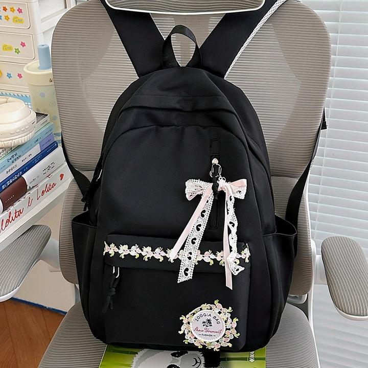 Floral Embroidered School Backpack