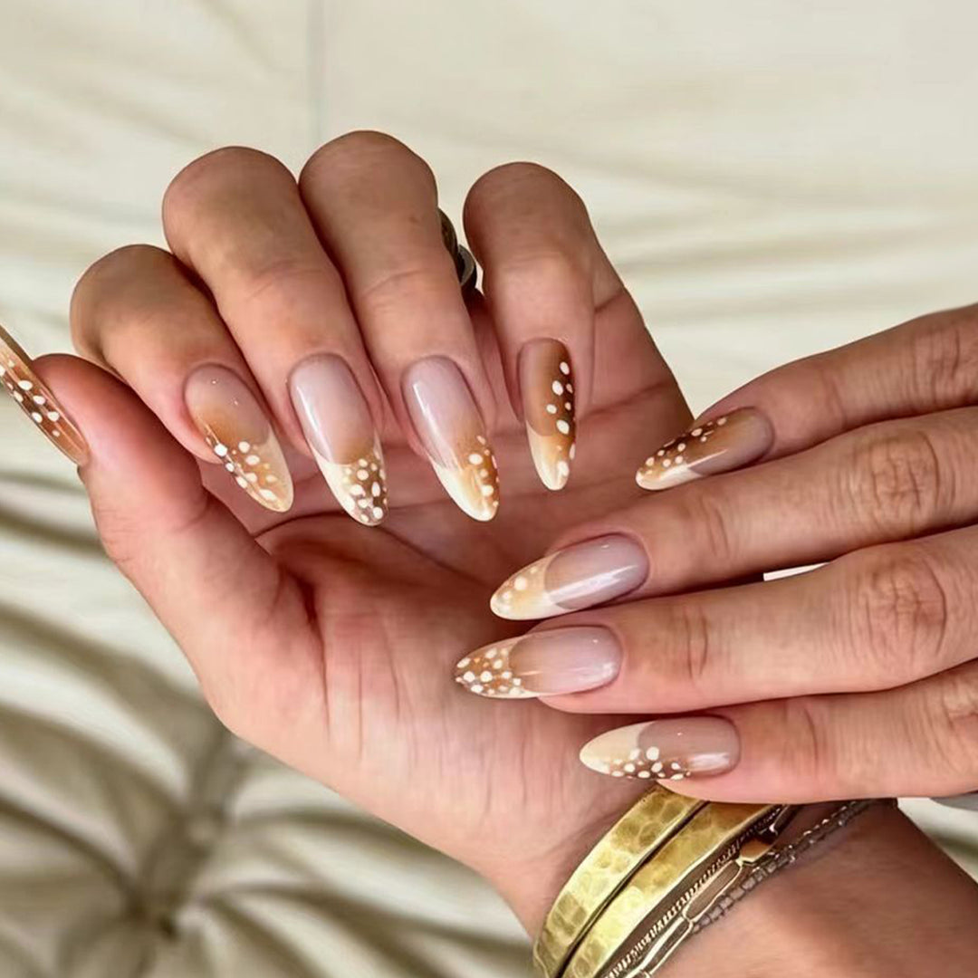 Elegant artificial nails with trendy ombre design and creative accents Bowlift