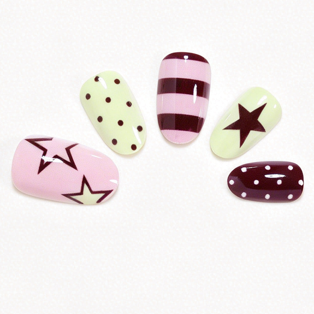 Artistic Star Pattern Press-On Nail Set Bowlift